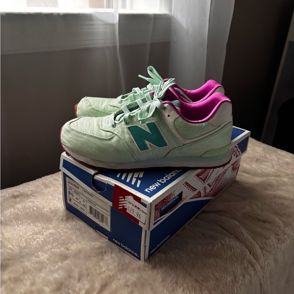 New Balance Light Green and Pink Sneakers